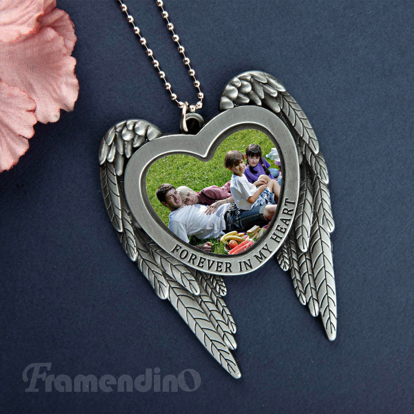 Framendino, 4 Pack Sublimation Blank Angel Wing Car Hanging Ornament Pendant Heart Photo Frame DIY Charms