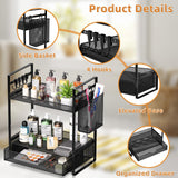 VITVITI 2 Tier Bathroom Organizer Countertop with Drawer, Metal Mesh Bathroom Counter Vanity Organizer Storage, Bath Room Shelf Sink Kitchen Spice Rack with Basket Hooks, Black VITVITI