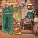 Tonecheer DIY Book Nook Kit for Adults, Wooden 3D Puzzle Bookend Bookshelf Insert Decor, Detective Booknook Miniature House Kit with Dust Cover and Body Motion Sensor LED (Violin Detective Agency) Tonecheer