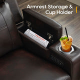 P.H.Furn Power Recliner Sofa, Home Theater Seating with Adjustable Headrest, Blue LED Lighting, Reclining Loveseat, Flip-Up Backrest Storage, Multi-Port Charger, Cup Holder, USB P.H.Furn