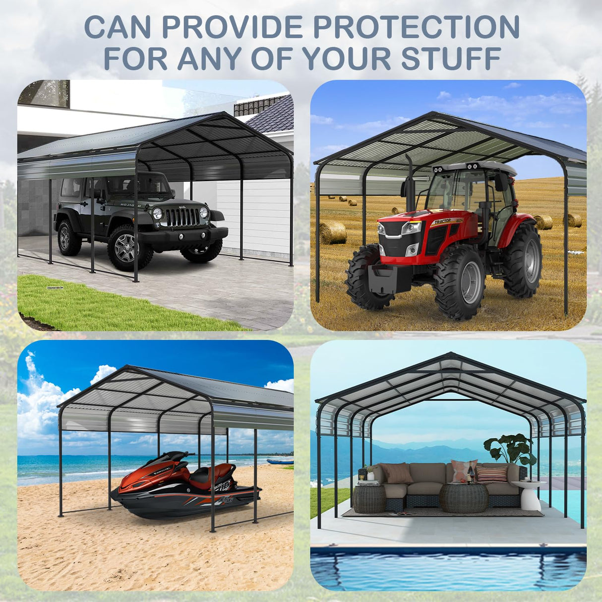 COEWSKE Metal Carport 12x20 FT Heavy Duty, Outdoor Steel Large Rv Car Ports Canopy with Galvanized Steel Roof and Frame, Car Shelter Protect from Sun and Heavy Snow for Pickup, Boat, Car and Tractors COEWSKE
