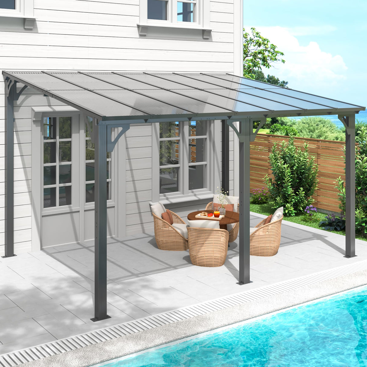 AirWire 10x14 FT Gazebo Pergola Awnings for Patio with Hardtop Gazebos on Clearance Patio Covers for Shade and Rain, Lean to Gazebo Sunroom Patio Canopy Outdoor Pergolas for Patios,Decks,Backyard AirWire