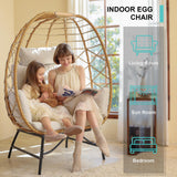 SWITTE Wicker Egg Chair Outdoor Indoor, Oversized Rattan Patio Lounge Chairs with Cushion for Backyard, Living Room, Steel Frame, 480lb Capacity-Cream SWITTE
