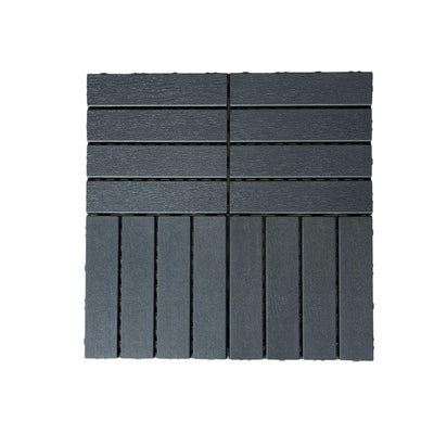 44 Pack Interlocking Deck Tiles, 12"x12"x0.8" Plastic Patio Flooring Outdoor Waterproof, All Weather Use for Balcony Porch Backyard Poolside（Dark Grey,Stripe）