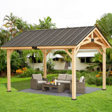 YOLENY Wood Gazebo, 12' x 15' Gazebo Hardtop Gazebo, Spruce Wood Solid Wood Gazebo, Waterproof Asphalt Roof, for Lawns, Beach, Patio, Garden, Yard, Easy Assembly YOLENY
