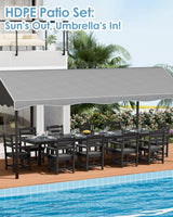 K Knowbody 12-Piece Outdoor Dining Set for 10 - All-Weather Patio Furniture HDPE Table with Umbrella Hole and Chairs for Garden, Backyard, Poolside,Balcony, Black K Knowbody