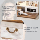 Lareth Vanity Desk 39 inch with Mirror Light and Power Outlet, Farmhouse Makeup Table Set with Stool, 3 Color Adjustable Lights Bedroom Dressing Table with 4 Drawer for Women Girls Teen, Antique White Lareth