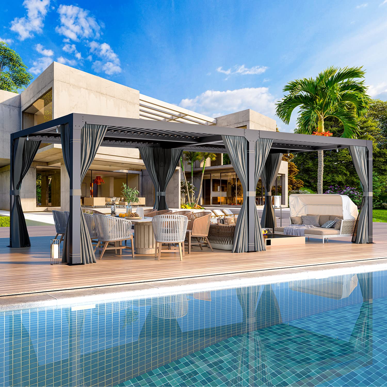 Yoleny 10'×10' Outdoor Louvered Pergola with Adjustable Aluminum Rainproof Roof