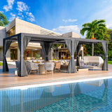 YOLENY 12' x 20' Louvered Pergola, Patio Hardtop Pergola with Adjustable Aluminum Rainproof Roof, Sun Shade Shelter with Netting and Curtains for YOLENY