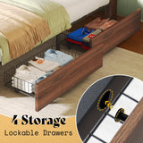 AMERLIFE Full Size Farmhouse Bed Frame with 4 Drawers, Wooden Storage Bed Frame with Headboard and Heavy Duty Metal Slats, Noisy Free, Easy Assemble, Rusric Brown AMERLIFE