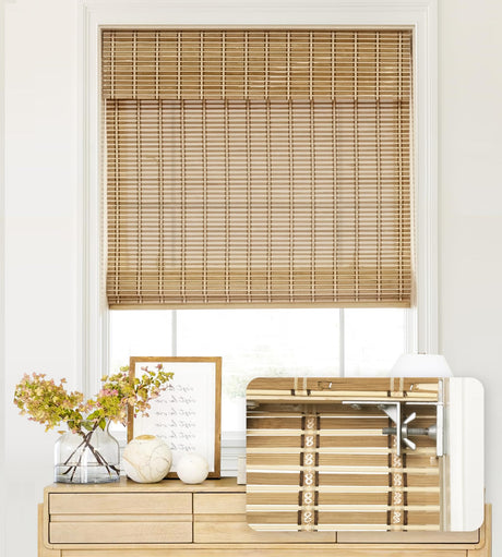 LazBlinds No Tools No Drill Cordless Bamboo Roman Shades, Light Filtering Window Treatment, Roll Up Bamboo Blinds for Window 35'' W x 64'' H, Natural 306 LazBlinds