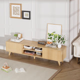 Buenhomino TV Stand for TVs Up to 75 Inches, Boho Entertainment Center Wood TV Stand with Fluted Sliding Doors & Shelves, TV Console Table Media Cabinet with Storage for Living Room Bedroom, Natural Buenhomino