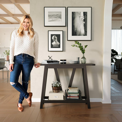 JOINHOM Farmhouse Console Table for Entryway - Wood Entryway Tables with Shelves, Sofa Table for Entryway, Living Room, Black - WoodArtSupply