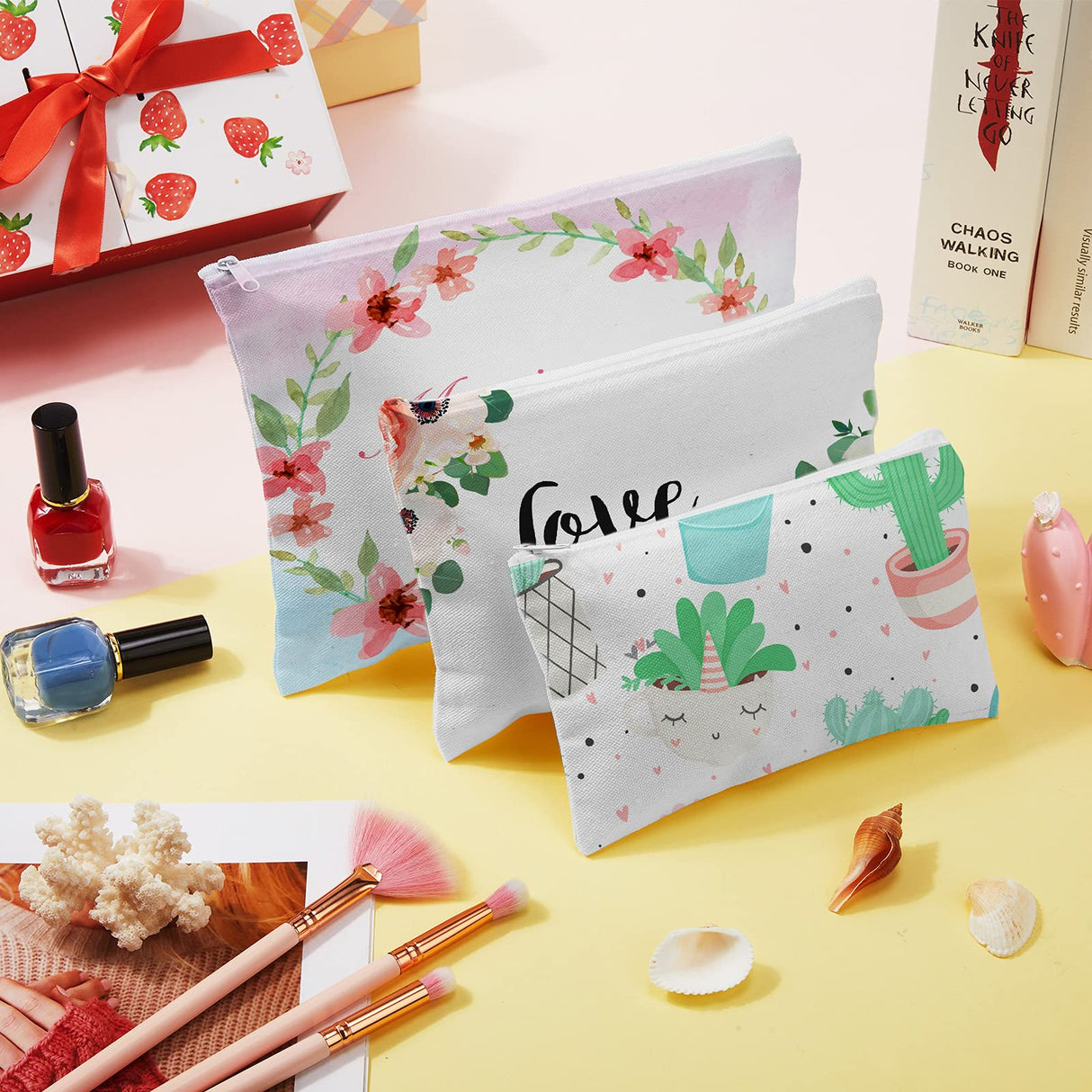 Frienda 50 Pieces Sublimation Blank Canvas Makeup Bags Bulk Blank DIY Heat Transfer Cosmetic Makeup Bags Canvas Pen Case Pencil Bags Clear Sublimation Blank Pouch with Zipper (White,9 x 6.89 Inch) Frienda