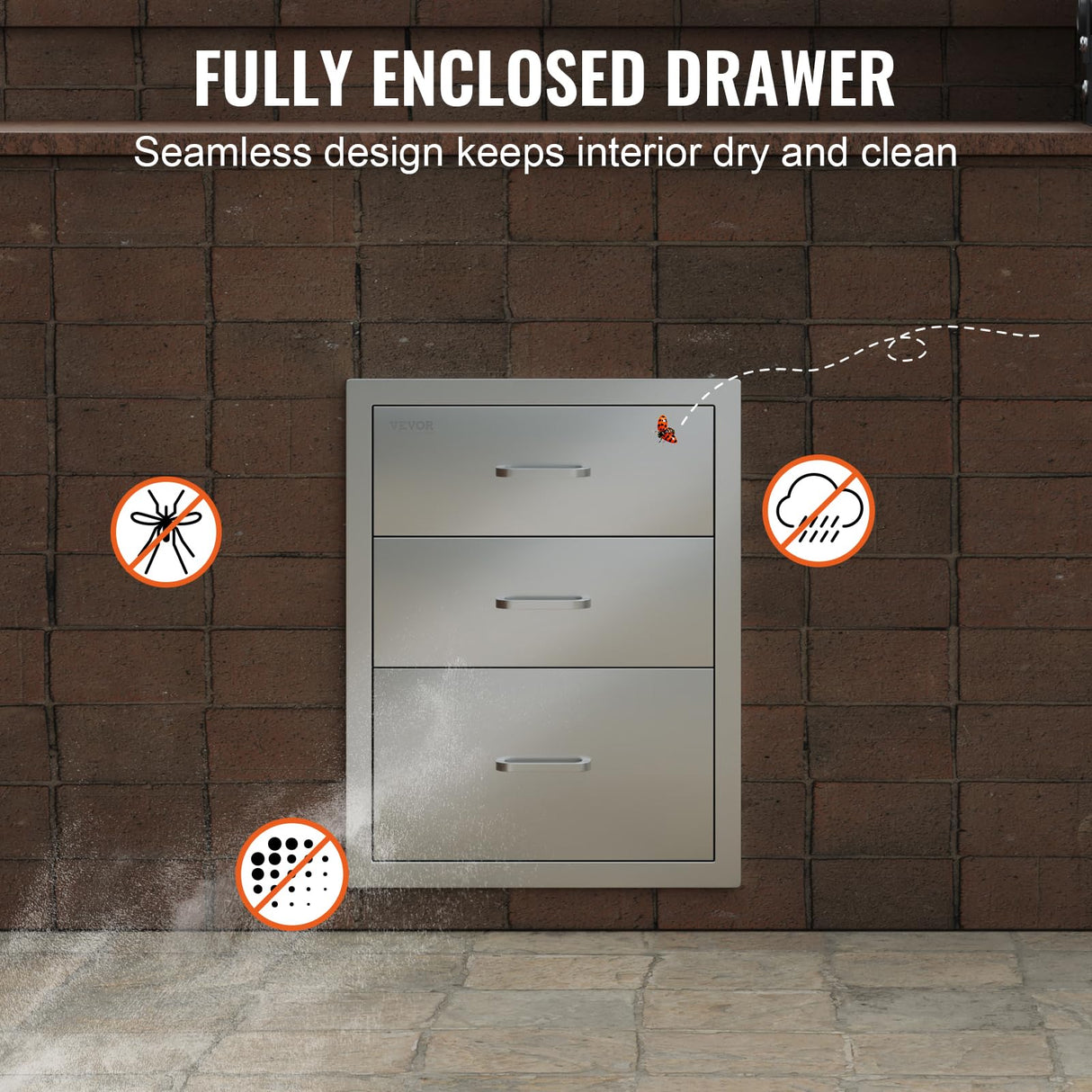 VEVOR 18x23 Inch Outdoor Kitchen Stainless Steel Triple Access BBQ Drawers with Chrome Handle, 18"W x 20.5"H x 23"D VEVOR