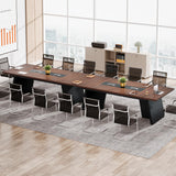 Tribesigns 8ft Conference Table, Modern Office Meeting Room Table with Cable Management, Large Business Seminar Furniture for Boardroom, Walnut and Black Tribesigns