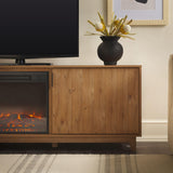 Walker Edison Arundo Reeded TV Stand with Fireplace & Storage, 70" Fireplace, English Oak Walker Edision