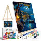 JOOZ Paint by Numbers Kit for Adults with Frame, Moon Paint by Number with Easel, DIY Town Lake Boat Paint by Numbers Landscape for Home Wall Decor 8 x 12 Inch JOOZ