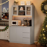 IDEALHOUSE 71" Pantry Cabinet with Charging Station,Tall Kitchen Pantry Storage Cabinet with Led Lights,Kitchen Hutch with Microwave Stand for Dining Room, Living Room IDEALHOUSE