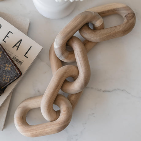 Peakoly Book Shelf Decor Aesthetic - Acacia Wood Chain Link Decor, Modern Coffee Table Decor Items, Home Décor Accents, Bookshelf Decor, Small Home Decor for Shelves, Console Table Decor, Wooden Decor PEAKOLY
