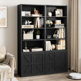 GarveeHome Farmhouse Bookcase with Doors 11.8in Depth Display Storage Shelves 71.4in Tall Industrial Bookshelf Wooden 6 Shelf Bookshelves for Bedroom, Living Room, Home Office (Black) GarveeHome