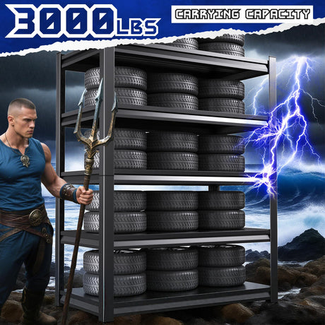 PKDYEZ 72''H/47''W Garage Shelving 5-Tier Adjustable Metal Garage Shelves Heavy Duty Unit,3000 LBS Steel Shelf Storage Rack Suitable for Industries,Warehouses,Basement,Black (72''H x 47''W x 20''D) PKDYEZ