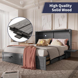 ijuicy Queen Murphy Bed with Foam Mattress, Modern Cabinet Bed with Charging Station & Storage Drawer, Bedroom Armoire (Grey) ijuicy