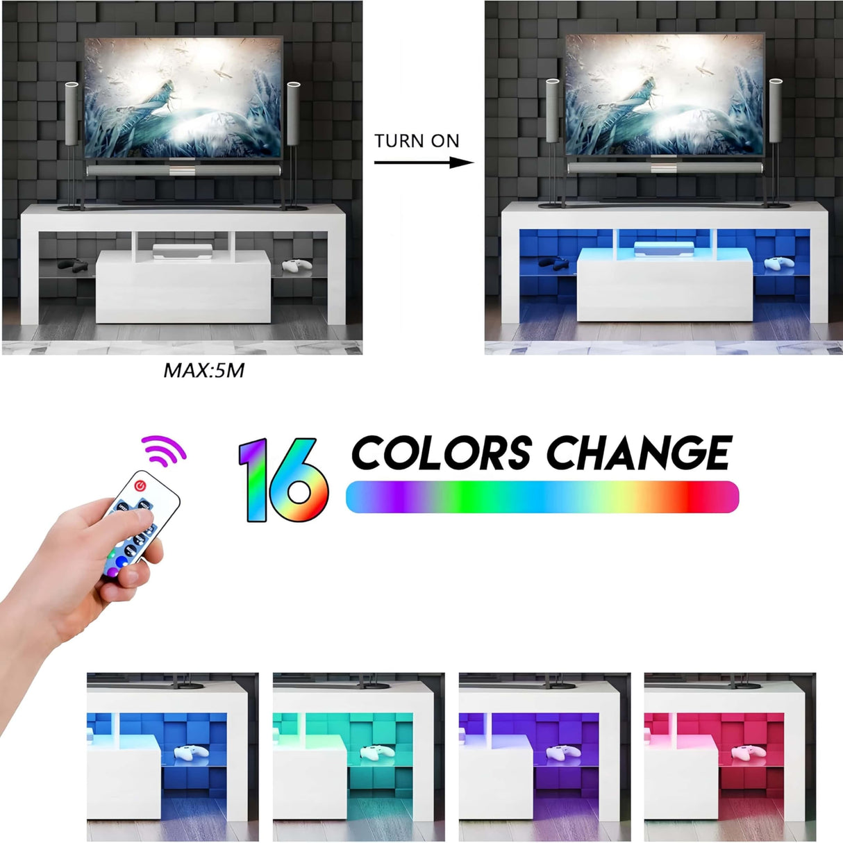 CITYLIGHT LED TV Stand for Televisions up to 55 Inchs,Modern Entertainment Center with Down FILP Door, Glass Shelf and High Glossy UV Front Face, TV Console Table for Living Room,Bedroom,White CITYLIGHT