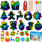 Garma 36Pcs Christmas Crafts Scratch Art for Kids, Rainbow Scratch Paper Christmas Ornaments Crafts Christmas Party Favors Toys Xmas Tree Ornaments Hanging Craft Art Kits Garma