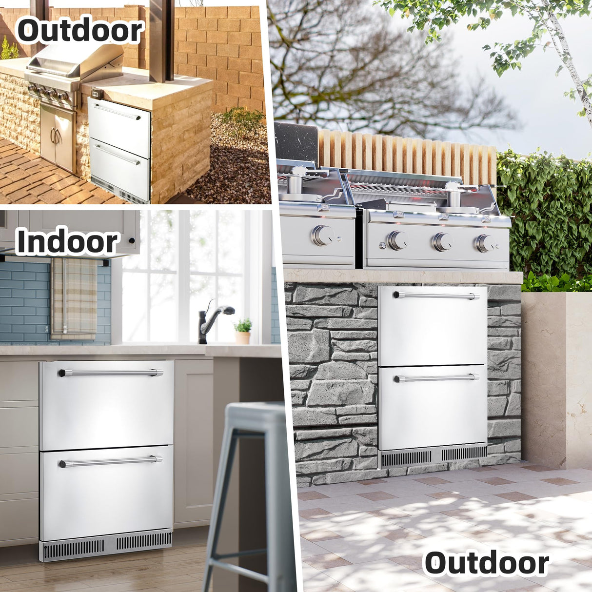 Garvee 24 Inch Outdoor Drawer Fridge, Counter Double Drawer Beverage Refrigerator, 5.2 Cu.Ft. Weather Proof Stainless Steel Built-in Fridge for Residential Commercial Use Black Garvee