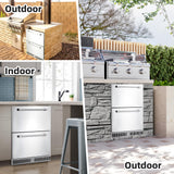 Garvee 24 Inch Outdoor Drawer Fridge, Counter Double Drawer Beverage Refrigerator, 5.2 Cu.Ft. Weather Proof Stainless Steel Built-in Fridge for Residential Commercial Use Black Garvee