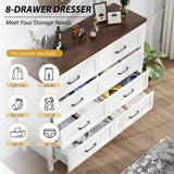 Jocoevol Elegant Farmhouse 8 Drawer Dresser for Bedroom - Large Wooden Double Dressers with Deep Drawers Dressers for Hallway, or Entryway - White & Brown Jocoevol