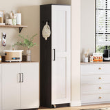 IRONCK Small Kitchen Pantry Cabinet 72" for Small Space, with Single Door and Adjustable Shelves, Freestanding Storage Cabinet for Living Room, Bathroom, Black and White IRONCK