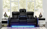 Signature Design by Ashley Boyington Contemporary Leather Match Power Reclining Sofa with Adjustable Headrest, Cup Holder, USB Charging Ports, Air Massage System and LED Lighting, Black Signature Design by Ashley