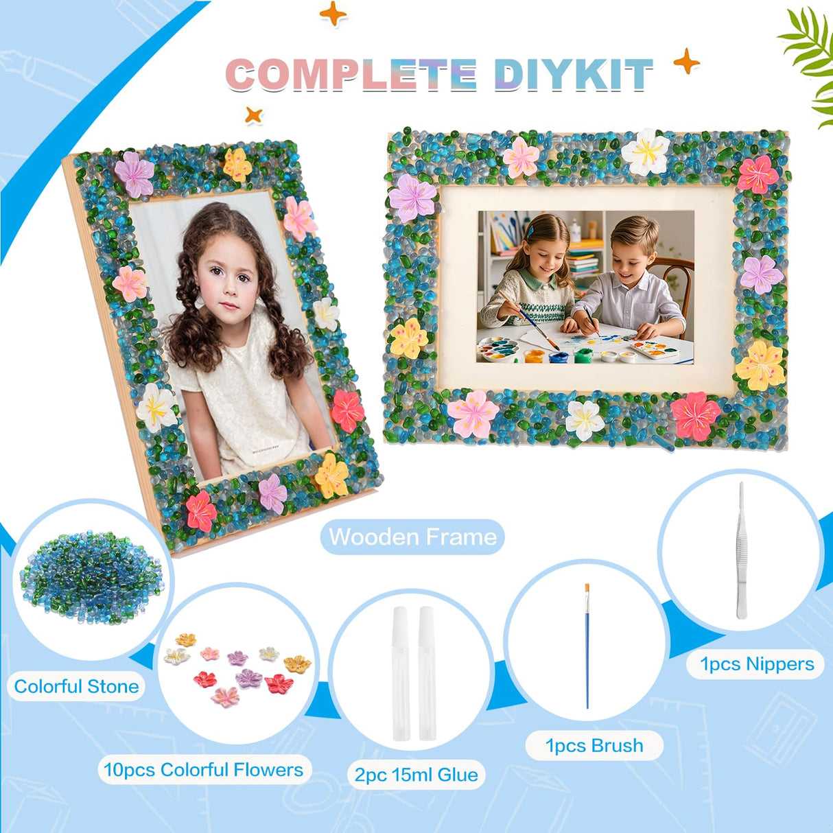 DIY Mosaic Picture Frame Craft Kit for Kids - Creative Arts & Crafts Glass Pebbles Activity for Girls & Boys, Decorate Your Own Photo Frame, Perfect Birthday & Christmas Gift for Kids Ages 6-12 LEJITEKK