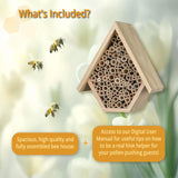 Wooden Bee House and Bee Hotel for Your Garden or Orchard, Attracts Pollinators: Mason Bee and Leafcutting Bees Vollenkor