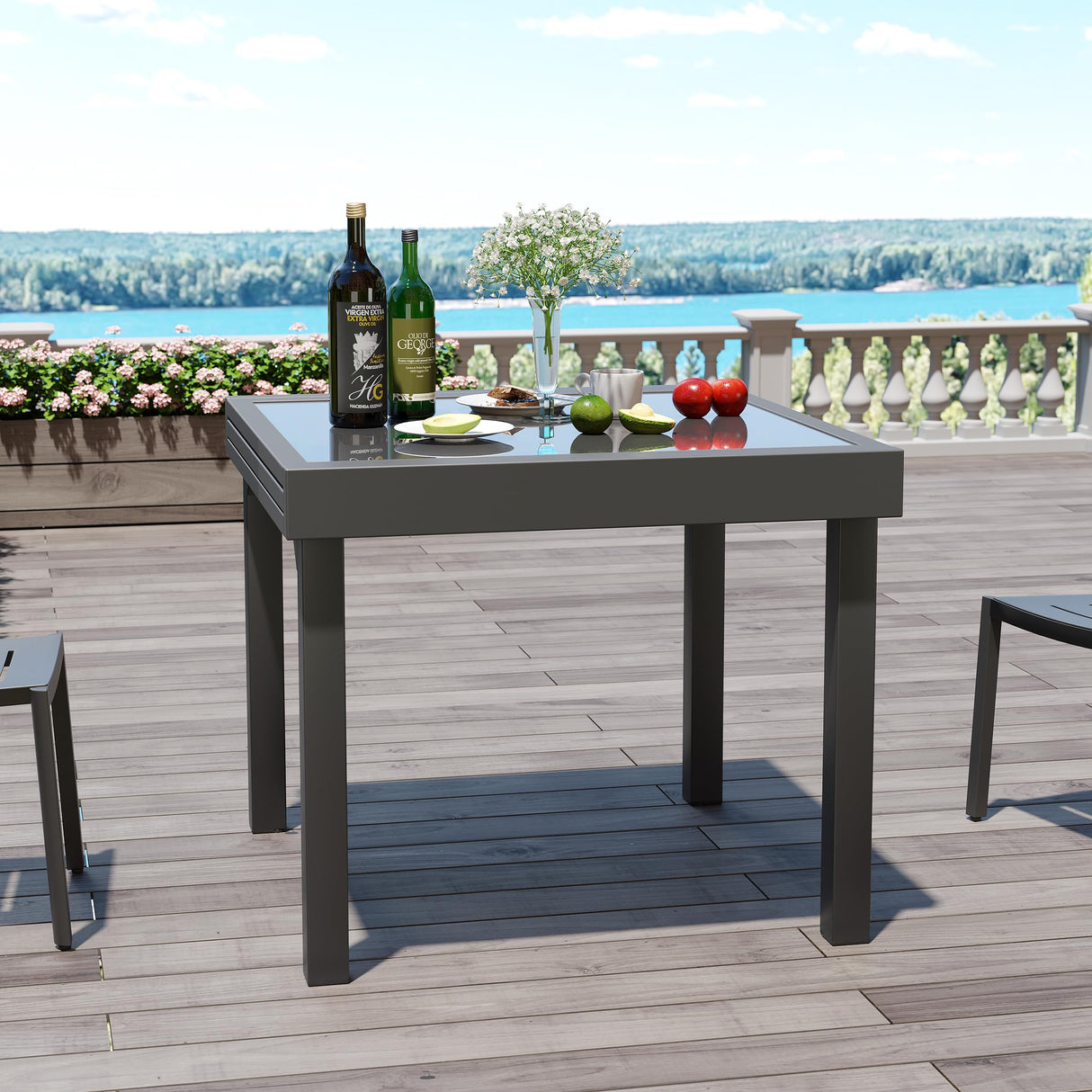 PATIOHIT Modern Aluminum Outdoor Dining Table - Expandable Patio Glass Dining Table for 6-8, Extendable Aluminum Patio Extender Table 35" to 70" for Backyard, Porch, Deck, Garden, Tempered Glass Gray PATIOHIT