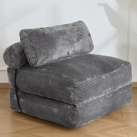 SHOUREN Folding Sofa Bed,Convertible Sleeper Chair Bed with Pillow,Foldable Futon Couch Mattress with Back Support,Portable Lazy Floor Sofa Lounger, Dark Grey, Single SHOUREN