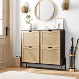 Algglobuy Large Rattan Shoe Cabinet Storage with 4 Flip Drawers & 3-Tier Adjustable Shelves, Slim Shoe Cabinet for Entryway, Modern Hidden Shoe Rack Cabinet, Black Algglobuy