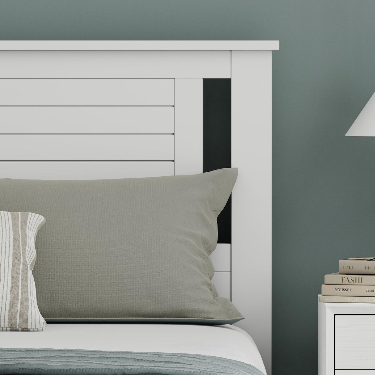 Serene Poplar Wood Queen Headboard, Modern Farmhouse Panel with Horizontal Scoring, Queen Size Headboard in White, Casual Coastal Style, Easy Assembly, Quality Materials ComfIQ