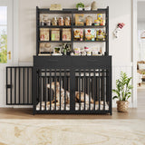 Keyluv 71''H x 47.2''W Large Dog Crate Furniture with 4-Tier Shelves and 2 Storage Drawers, Heavy Duty Dog Cage Furniture with 2 Doors, Wood & Metal Dog Kennel Indoor for Small/Medium/Large Dog, Black Keyluv