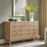 T4TREAM Fluted 8 Drawers Dresser, 54" Wide Modern Chest of Drawers with Faux Marble Top, Curved Profile Design, Dresser TV Stand, Wood Drawer Organizer for Bedroom, Living Room, Hallway, Natural Oak T4TREAM