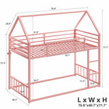LIKIMIO Bunk Bed Twin Over Twin, House Bunk Bed Frame with Ladder and Guardrail, House Shaped with Metal Slats for Dormitory and Bedroom, Space Saving, No Box Spring Needed, Pink LIKIMIO