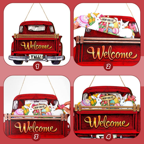 Ferraycle 13pcs Christmas Interchangeable Welcome Sign for Front Door Farmhouse Truck Decor Rustic Hanging Sign with 12 Interchangeable Seasonal Holiday Decor for Christmas Thanksgiving(Fresh Color) Ferraycle