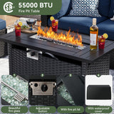 Aoxun 12 Piece Patio Furniture Set with 44” Fire Pit Table Wicker Rattan Patio Sectional Sofa Set Outdoor Seating Furniture with Thickened Cushion, Navy Blue Aoxun