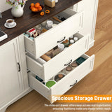 65" Sideboard Buffet Cabinet with Storage, Farmhouse Kitchen Pantries Sideboard Cabinets with Drawer, Wood Coffee Bar Cabinet with Adjustable Shelves, Storage Cabinets for Kitchen, Antique White chartustriable