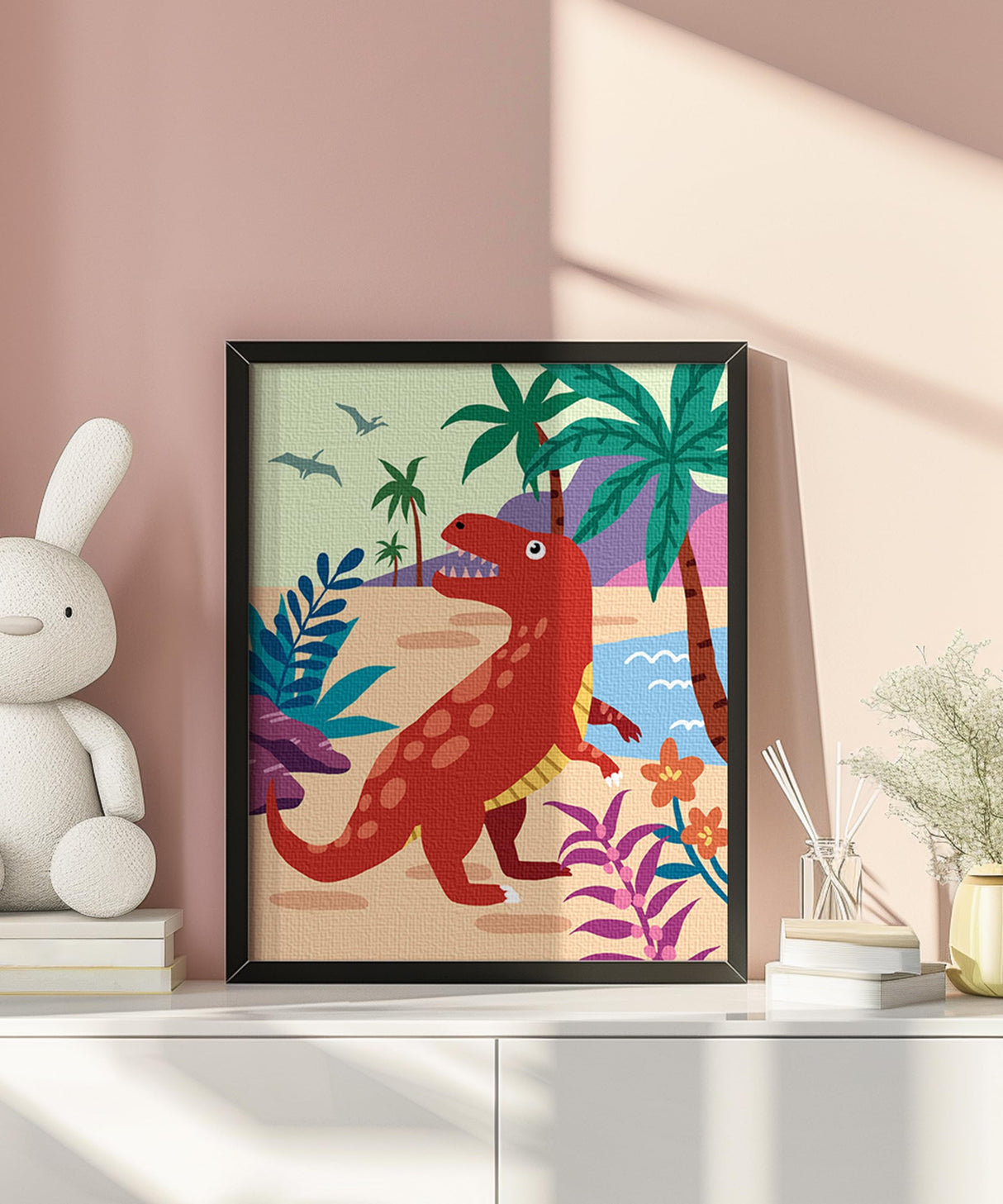 SUMGAR DIY Paint by Numbers Kit for Kids 4 Sets Cartoon Dinosaurs Paint by Numbers Christmas Gift for 8-12 Children Beginner 16x20 Inch Without Frame Acrylic Oil Painting Drawing Craft Work SUMGAR