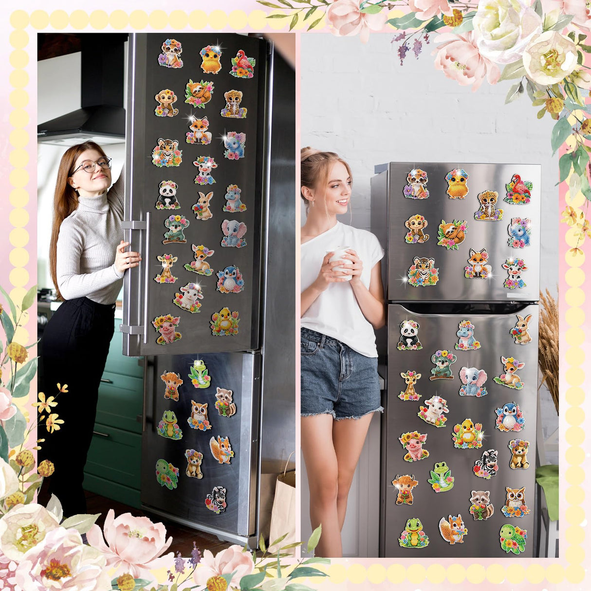 Xuhal 30 Pcs Animal Diamond Painting Magnets Watercolor Animal Diamond Art Magnet Kits for Adults Cute Elephant Tiger Refrigerator Magnetic Sticker 5D Rhinestone Fridge Stickers for DIY Crafts Gifts Xuhal