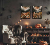 Halloween Whimsical Ghost Paint by Number Kit, 12x16inch Floral Meadow & Forest Moonlit Scenes DIY Painting for Adults and Kids, Halloween Autumn Art Craft Supplies Frameless Generic
