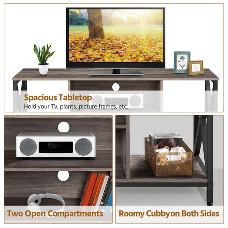 Yaheetech TV Stand for 65 Inch TV, 55'' Wide Entertainment Center TV Console with Open Storage Shelves for Living Room, TV Table for Home with Metal Support, Taupe Wood Yaheetech